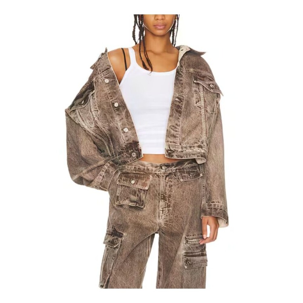 GRLFRND Denim Jacket christi acid wash oversized womens Brown (small) festival